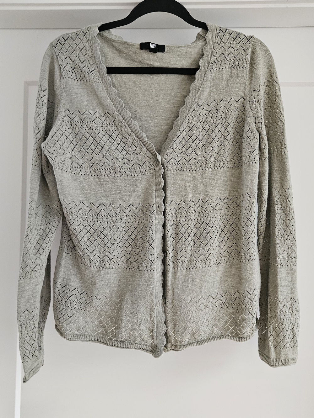 Frye Sage Openwork Scalloped-Edge Cardigan Sz Medium